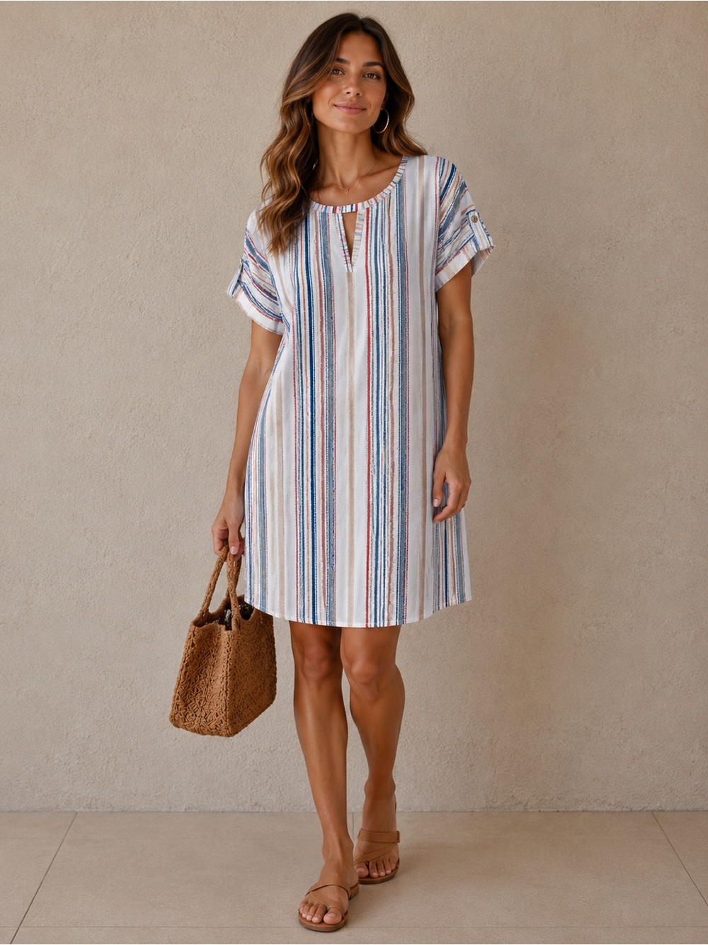 CURE Striped Tunic Dress knee length, Size L, pre owned